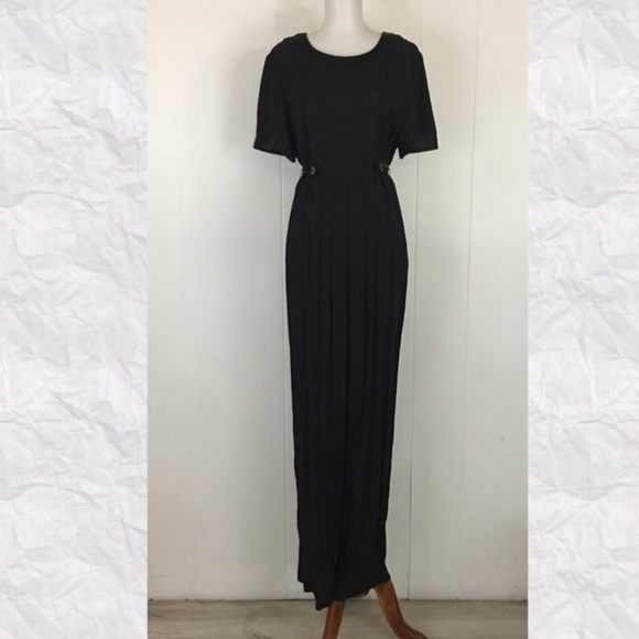 Vintage jumpsuit 80s 90s retro VTG EUC black tieback medium small full length - Picture 6 of 14